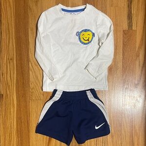 White Long Sleeve Top with Navy Blue Nike Athletic Shorts